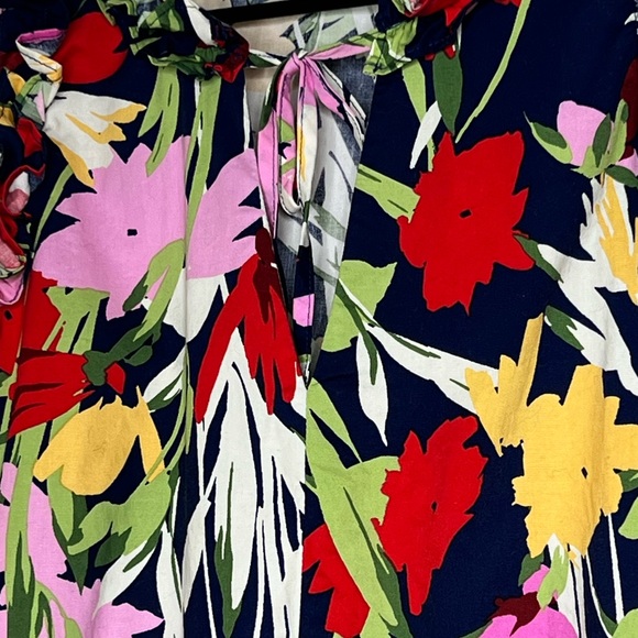 Maggy London Kayla Floral Trapeze Dress navy pink 4 Small Cotton EUC - Picture 11 of 14